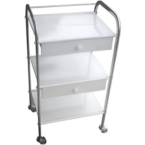 Τραπέζι χρωμίου με πόδια,με  3 ράφια λαμαρίνας ΙΝΟΧ και 2 συρτάρια ΙΝΟΧ  