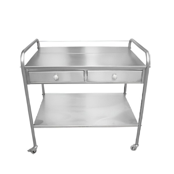 Τραπέζι με 2 ράφια λαμαρίνας ΙΝΟΧ  και 2 συρτάρια ΙΝΟΧ 