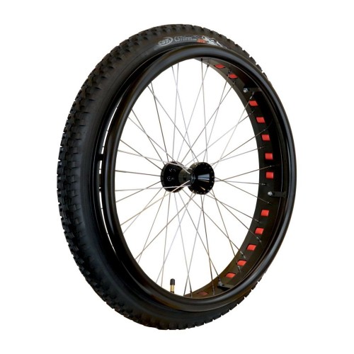 24" FAT WHEEL, black hub 1/2" with tyre and black aluminum pushrim
