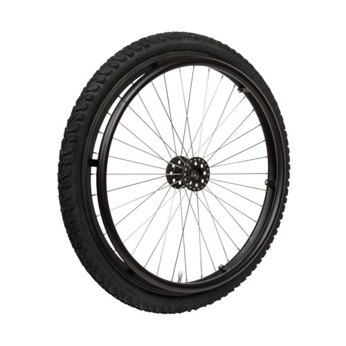 24" Offroad wheel, black, with 1/2" hub, incl. tyre and tube and stainless steel pushrim