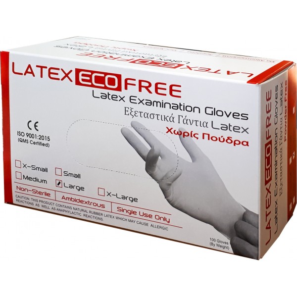  Εξεταστικά Γάντια Latex ECO Χωρίς Πούδρα  (πακ. 100 τμχ)
