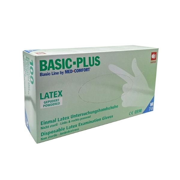 Γάντια Latex με πούδρα Basic-Plus (πακ. 100 τμχ)