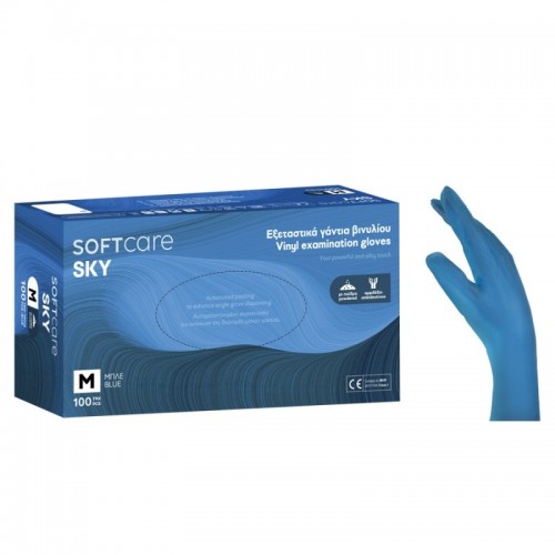 Γάντια βινιλίου SoftTouch με πούδρα σε μπλε (100 τεμάχια)   Γάντια βινιλίου SoftTouch με πούδρα σε μπλε (100 τεμάχια)