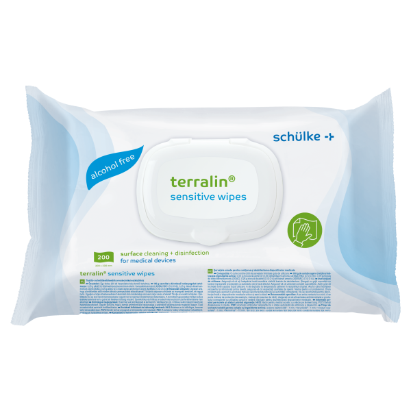 Απολυμαντικά μαντιλάκια επιφανειών χωρίς αλκοόλες Terralin Sensitive 200τμχ
