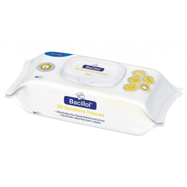 Bacillol 30 Sensitive Tissue size: 180 x 200 mm (80πανάκια)