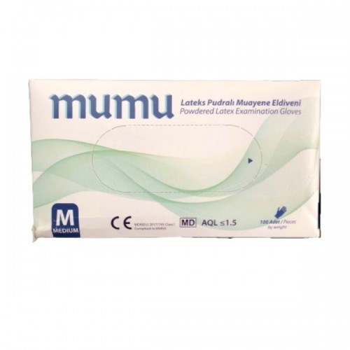 Γάντια Latex Mumu με πούδρα 100τμχ  Γάντια Latex Mumu με πούδρα 100τμχ