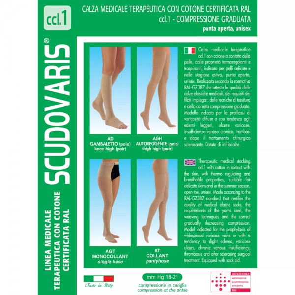 Καλσόν ccl.1 COTTON-RAL Μπεζ 18-21mmHg SCUDOVARIS CS218 Short