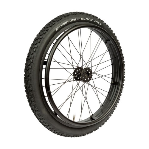 24" Outdoor Extreme Wheel, 12 mm black hub, Schwalbe Black Jack MTB tyre, black alu. pushrim