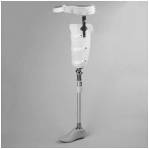 Πρόθεση μηρού με ζώνη συγκράτησης με μεταλλικό αντιστήριγμα με άρθρωση Πρόθεση μηρού με ζώνη συγκράτησης με μεταλλικό αντιστήριγμα με άρθρωση