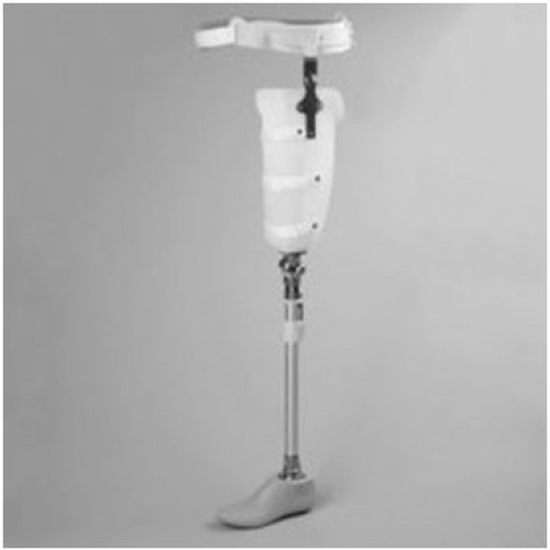 Πρόθεση μηρού με ζώνη συγκράτησης με μεταλλικό αντιστήριγμα με άρθρωση Πρόθεση μηρού με ζώνη συγκράτησης με μεταλλικό αντιστήριγμα με άρθρωση