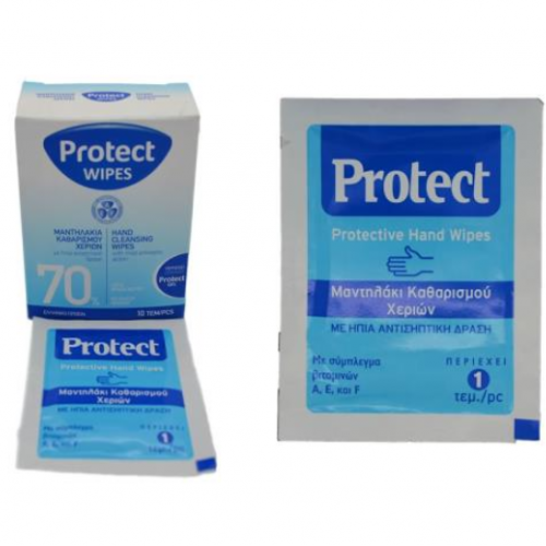 Μαντηλάκια Αντισηπτικά - Protect wipes 10 Τεμάχια  Μαντηλάκια Αντισηπτικά - Protect wipes 10 Τεμάχια