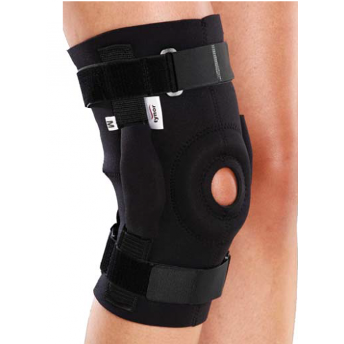 Επιγονατίδα neoprene με πλάγιες μεταλλικές μπανέλλες και άρθρωση. Επιγονατίδα neoprene με πλάγιες μεταλλικές μπανέλλες και άρθρωση.