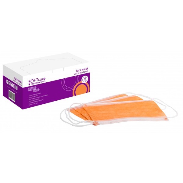 Μάσκα 3ply με λάστιχο (50 τεμάχια) πορτοκαλί