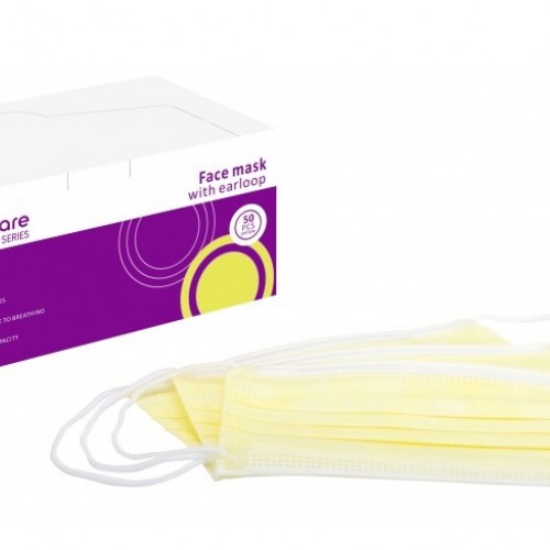 Μάσκα 3ply με λάστιχο (50 τεμάχια) κίτρινο