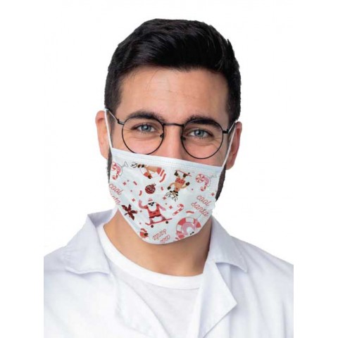 Ιατρική μάσκα προσώπου μιας χρήσης 3ply Type IIR, BFE 99% Χριστουγεννιάτικη (10 τμχ.)