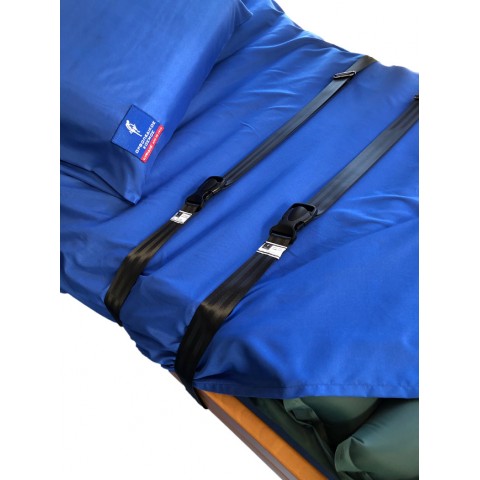 Air mattress retaining straps with mattress
