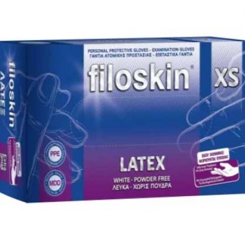 Γάντια Λάτεξ Filoskin Λευκά Χωρίς Πούδρα (100 Τμχ.) Γάντια Λάτεξ Filoskin Λευκά Χωρίς Πούδρα (100 Τμχ.)