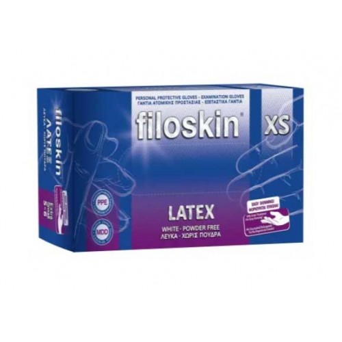 Γάντια Λάτεξ Filoskin Λευκά Χωρίς Πούδρα (100 Τμχ.)