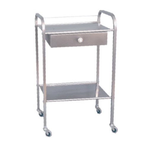 Τραπέζι χρωμίου με πόδια με 2 ράφια λαμαρίνας και 1 συρτάρι ΙΝΟΧ  Τραπέζι χρωμίου με πόδια με 2 ράφια λαμαρίνας και 1 συρτάρι ΙΝΟΧ