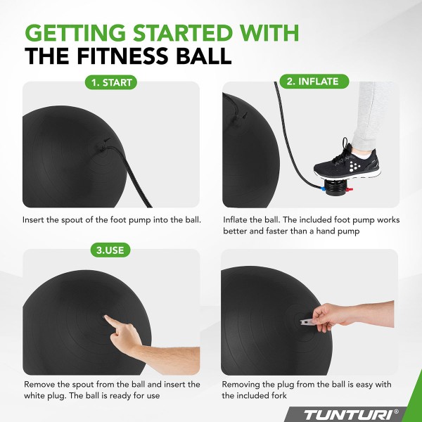 Tunturi Μπάλα Gymball 55cm, Μαύρη, Anti Burst