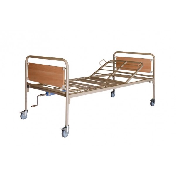 Νοσοκομειακό κρεβάτι μονόσπαστο με ξύλινες μετώπες και ρόδες 