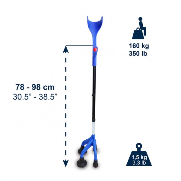 Τετράποδη Πατερίτσα – Αλουμινίου, Ρυθμιζόμενο Ύψος με στηριξη αγκώνα (Μαύρη,μπλε) 