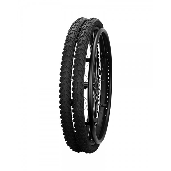 Twin offroad wheel, 2 x 24" x 1.75 (47-507), MTB tyre, 1/2" bearings, black alu pushrim