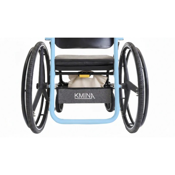 Χειροκίνητο αναδιπλούμενο αναπηρικό αμαξίδιο με μεγάλους τροχούς και αναδιπλούμενο ενιαίο υποπόδιο (λευκό & μπλε)