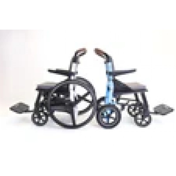 Χειροκίνητο αναδιπλούμενο αναπηρικό αμαξίδιο με μεγάλους τροχούς και αναδιπλούμενο ενιαίο υποπόδιο (λευκό & μπλε)