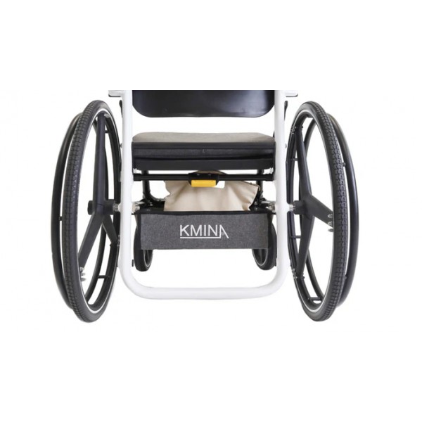 Χειροκίνητο αναδιπλούμενο αναπηρικό αμαξίδιο με μεγάλους τροχούς και αναδιπλούμενο ενιαίο υποπόδιο (λευκό & μπλε)