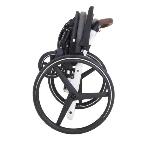 Χειροκίνητο αναδιπλούμενο αναπηρικό αμαξίδιο με μεγάλους τροχούς και αναδιπλούμενο ενιαίο υποπόδιο (λευκό & μπλε)