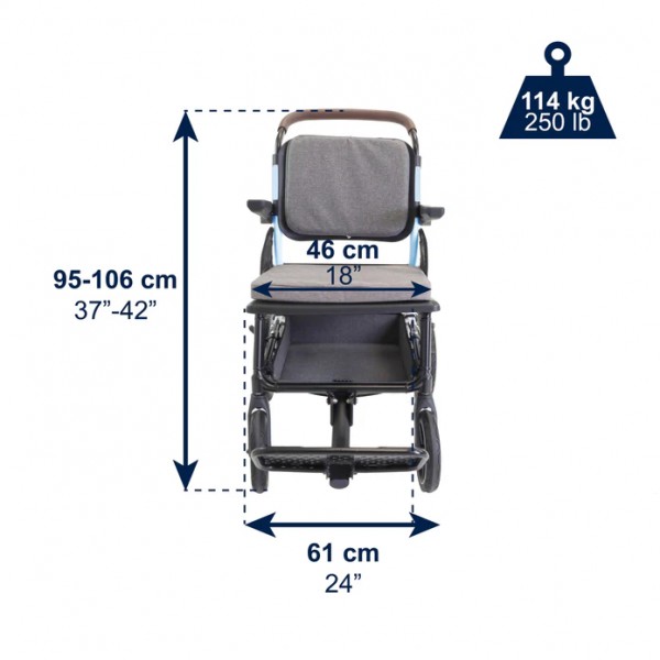 Χειροκίνητο αναδιπλούμενο αναπηρικό αμαξίδιο με μεσαίους τροχούς και αναδιπλούμενο ενιαίο υποπόδιο (λευκό & μπλε)