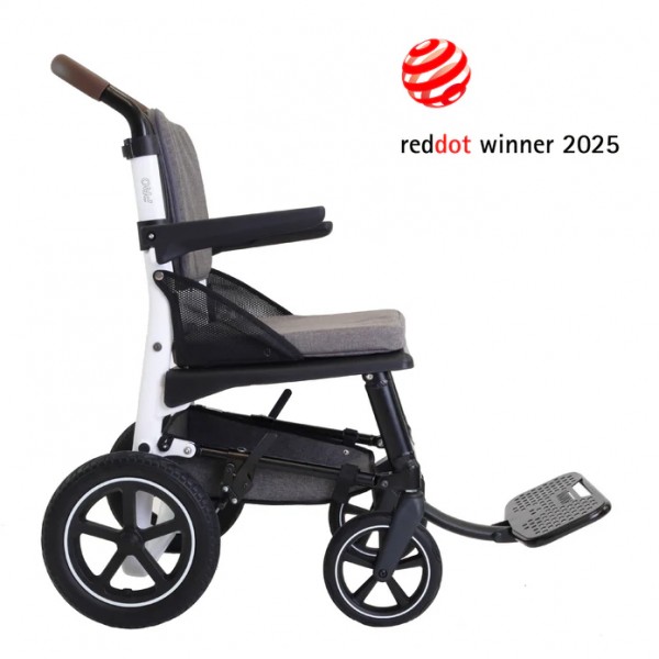 Χειροκίνητο αναδιπλούμενο αναπηρικό αμαξίδιο με μεσαίους τροχούς και αναδιπλούμενο ενιαίο υποπόδιο (λευκό & μπλε)